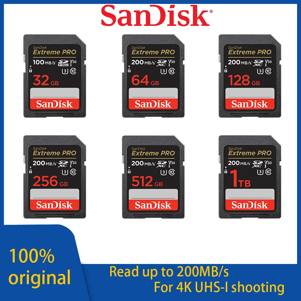 SanDisk Ʈ  ũ SD ī, SDHC 64GB 128GB 256GB 512GB SDXC ޸ ī, C10 USH-1 , ī޶ ڵ DV SLR